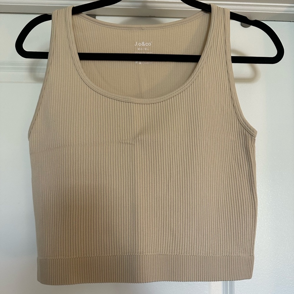 Women's Beige Ribbed Crop Top